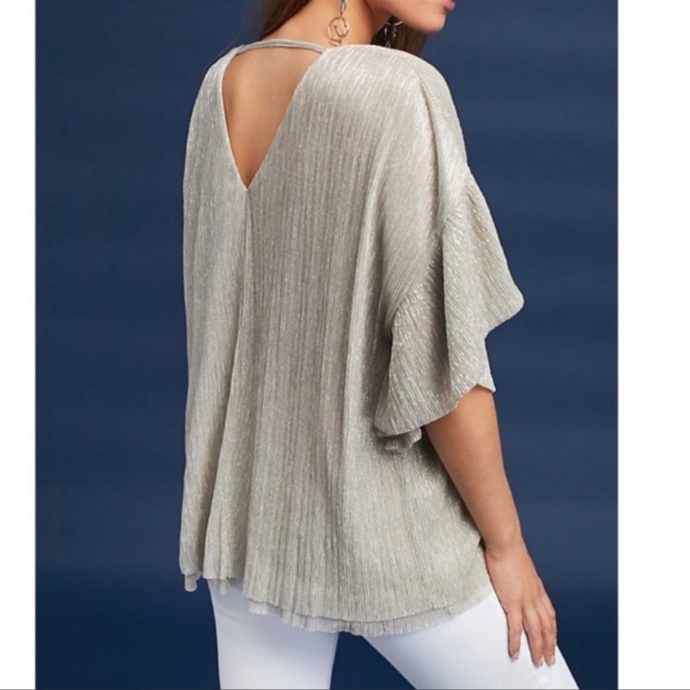 Vanessa+Virginia Blouse Puff Sleeve V Neck Champagne Metallic Womens Size XSmall - Picture 4 of 15